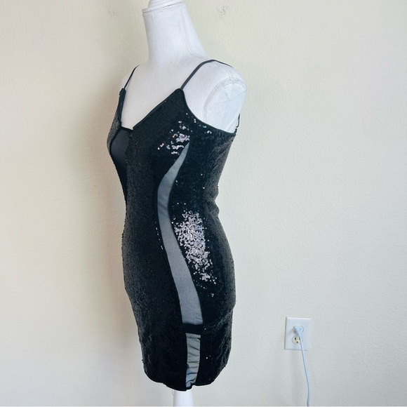 Fashion Nova Black Sequin Mesh Spiral Mini Dress - Picture 3 of 4